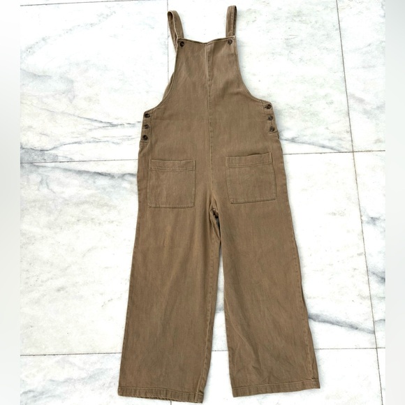 ZARA Overalls Carpenter Bibs Twill Oversized Tan Front Pockets Women’s Small - Picture 1 of 11